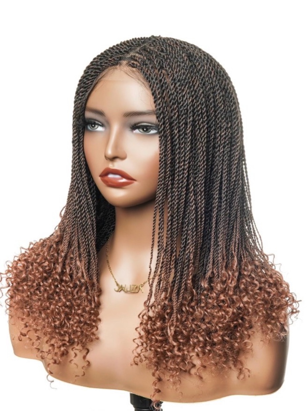 Synthetic 14” Ombre Brown Senegalese Mini Twist Braided Wig with Curly Ends  017